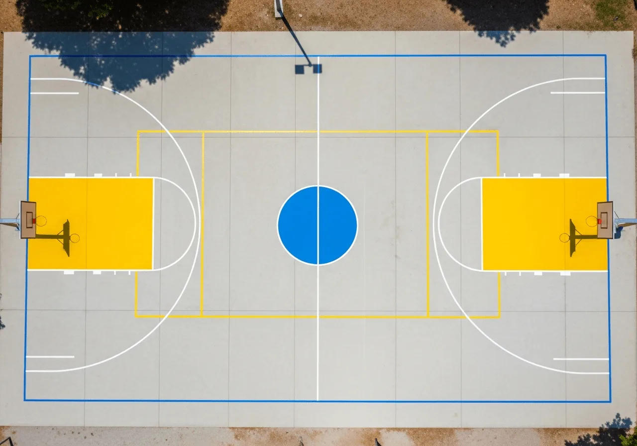 Sports court with fresh line markings